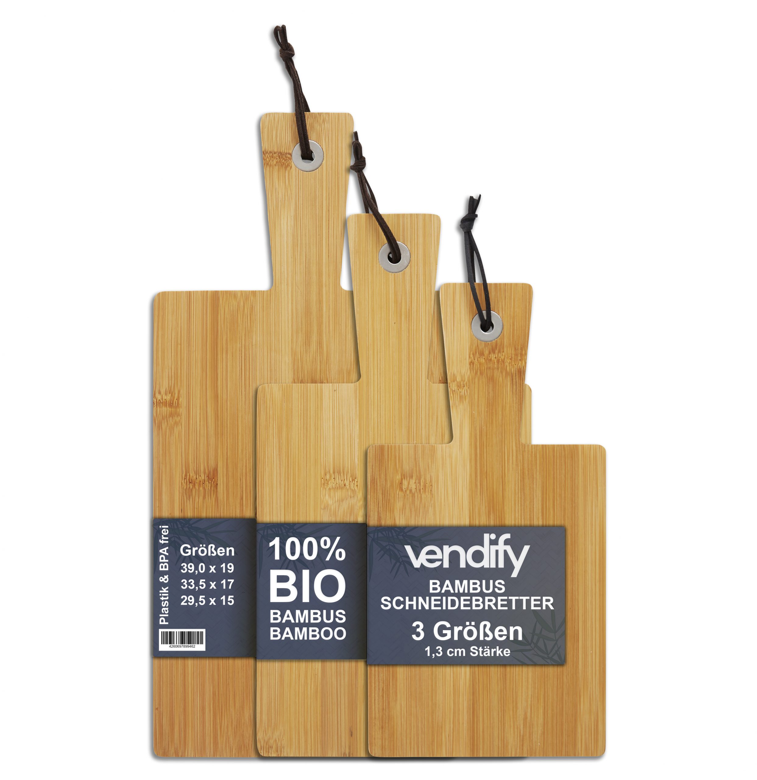 Premium mit - 3er Set Griff vendify Schneidebrett Bambus
